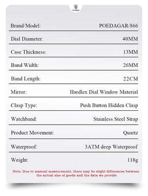 Planet Gates 866 Gold Black POEDAGAR Luxury Square Sport Man Wristwatch Waterproof Luminous Chronograph Quartz Men's Watches Stainless Steel Men Watch Reloj