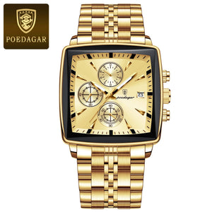 Planet Gates 866 Gold Black POEDAGAR Luxury Square Sport Man Wristwatch Waterproof Luminous Chronograph Quartz Men's Watches Stainless Steel Men Watch Reloj
