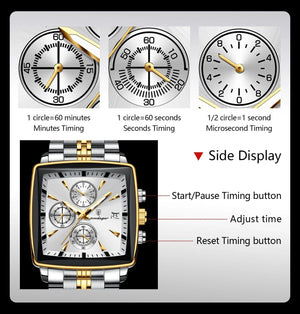 Planet Gates 866 Gold Black POEDAGAR Luxury Square Sport Man Wristwatch Waterproof Luminous Chronograph Quartz Men's Watches Stainless Steel Men Watch Reloj