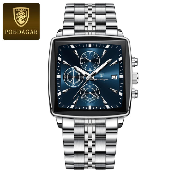 Planet Gates 866 Gold Black POEDAGAR Luxury Square Sport Man Wristwatch Waterproof Luminous Chronograph Quartz Men's Watches Stainless Steel Men Watch Reloj