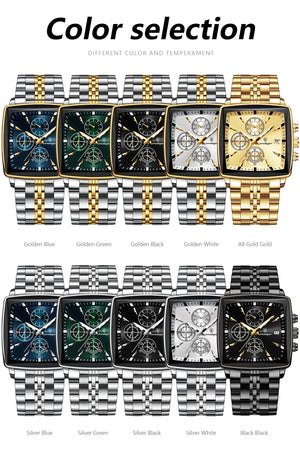 Planet Gates 866 Gold Black POEDAGAR Luxury Square Sport Man Wristwatch Waterproof Luminous Chronograph Quartz Men's Watches Stainless Steel Men Watch Reloj