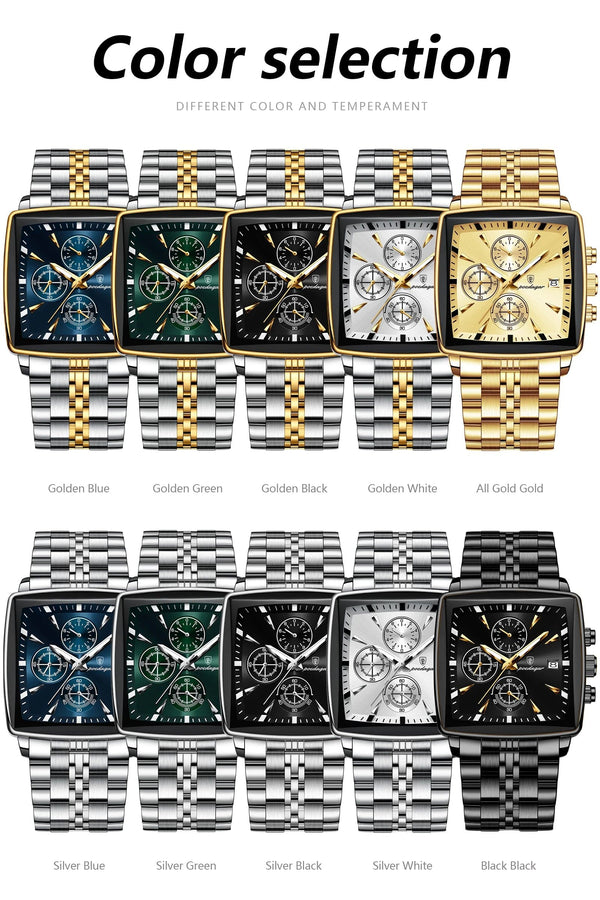 Planet Gates 866 Gold Black POEDAGAR Luxury Square Sport Man Wristwatch Waterproof Luminous Chronograph Quartz Men's Watches Stainless Steel Men Watch Reloj