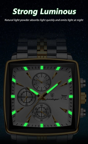 Planet Gates 866 Gold Black POEDAGAR Luxury Square Sport Man Wristwatch Waterproof Luminous Chronograph Quartz Men's Watches Stainless Steel Men Watch Reloj