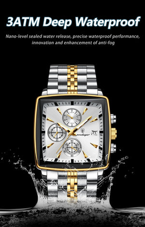 Planet Gates 866 Gold Black POEDAGAR Luxury Square Sport Man Wristwatch Waterproof Luminous Chronograph Quartz Men's Watches Stainless Steel Men Watch Reloj