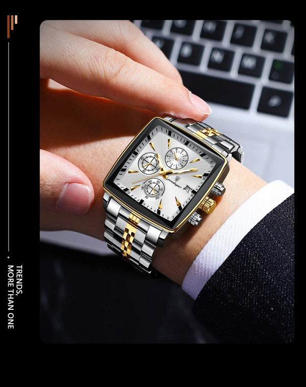 Planet Gates 866 Gold Black POEDAGAR Luxury Square Sport Man Wristwatch Waterproof Luminous Chronograph Quartz Men's Watches Stainless Steel Men Watch Reloj