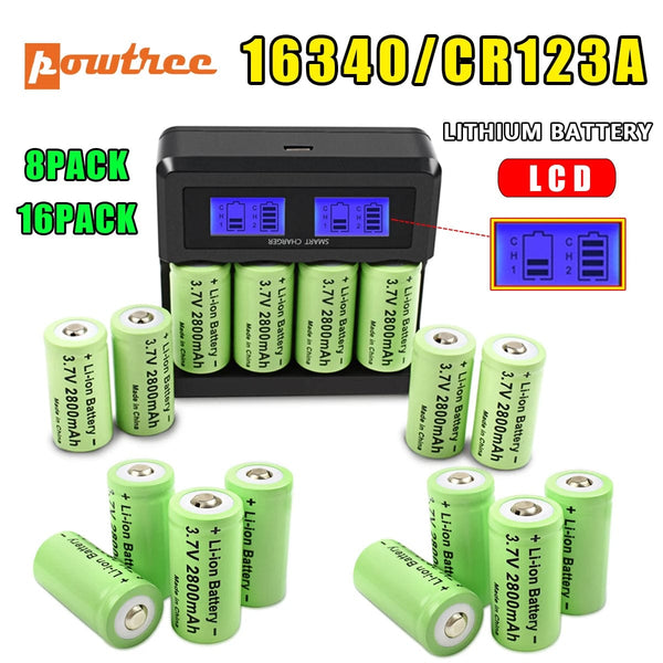 Planet Gates 8battery / CHINA Powtree 16P 2800mAh Rechargeable 3.7V Li-ion 16340 Batteries CR123A RCR 123 ICR Battery for LED Flashlight Travel Wall Charger