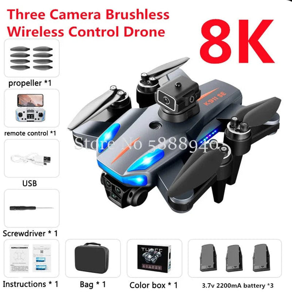 Planet Gates 8K 3B GPS Professional 8K Three Camera Brushless Wireless Control Drone 2.4G Avoid Obstacle Auto Return LED Light RC Drone Quadcopter