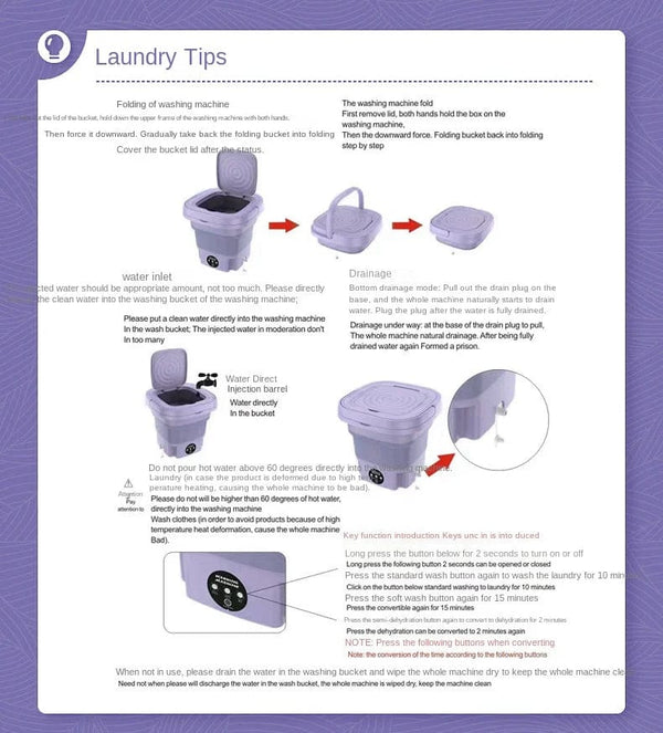 Planet Gates 8L Portable Small Foldable Washing Machine with Spin Dryer For Socks Underwear Panties Washer Household Mini Washing Machine