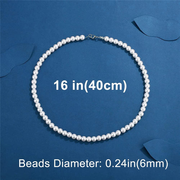 Planet Gates 8mm-20 inch (50cm) Cool Artificial White Pearl Necklace 1 Pcs Choker Beaded Chain for Men and Women Fashion Jewelry Gift