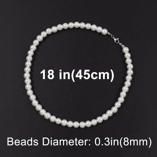 Planet Gates 8mm-20 inch (50cm) Cool Artificial White Pearl Necklace 1 Pcs Choker Beaded Chain for Men and Women Fashion Jewelry Gift