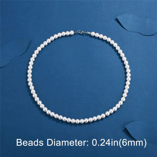 Planet Gates 8mm-20 inch (50cm) Cool Artificial White Pearl Necklace 1 Pcs Choker Beaded Chain for Men and Women Fashion Jewelry Gift