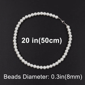Planet Gates 8mm-20 inch (50cm) Cool Artificial White Pearl Necklace 1 Pcs Choker Beaded Chain for Men and Women Fashion Jewelry Gift