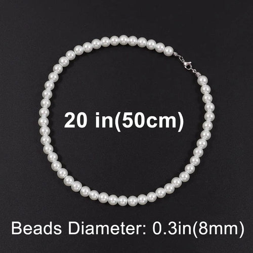 Planet Gates 8mm-20 inch (50cm) Cool Artificial White Pearl Necklace 1 Pcs Choker Beaded Chain for Men and Women Fashion Jewelry Gift