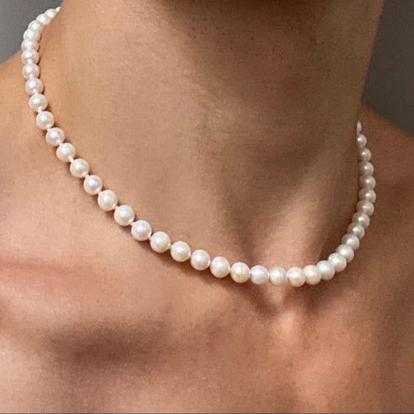 Planet Gates 8mm-20 inch (50cm) Cool Artificial White Pearl Necklace 1 Pcs Choker Beaded Chain for Men and Women Fashion Jewelry Gift