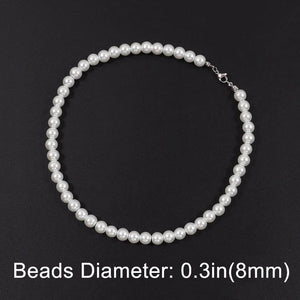 Planet Gates 8mm-20 inch (50cm) Cool Artificial White Pearl Necklace 1 Pcs Choker Beaded Chain for Men and Women Fashion Jewelry Gift