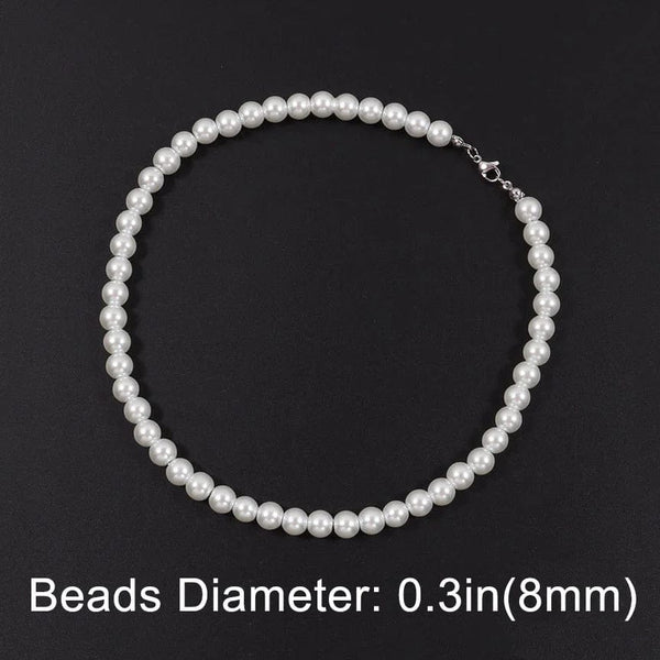 Planet Gates 8mm-20 inch (50cm) Cool Artificial White Pearl Necklace 1 Pcs Choker Beaded Chain for Men and Women Fashion Jewelry Gift