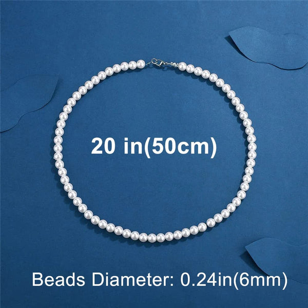 Planet Gates 8mm-20 inch (50cm) Cool Artificial White Pearl Necklace 1 Pcs Choker Beaded Chain for Men and Women Fashion Jewelry Gift