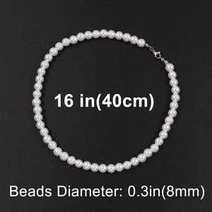 Planet Gates 8mm-20 inch (50cm) Cool Artificial White Pearl Necklace 1 Pcs Choker Beaded Chain for Men and Women Fashion Jewelry Gift