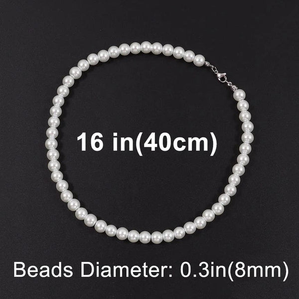 Planet Gates 8mm-20 inch (50cm) Cool Artificial White Pearl Necklace 1 Pcs Choker Beaded Chain for Men and Women Fashion Jewelry Gift