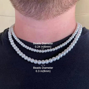 Planet Gates 8mm-20 inch (50cm) Cool Artificial White Pearl Necklace 1 Pcs Choker Beaded Chain for Men and Women Fashion Jewelry Gift