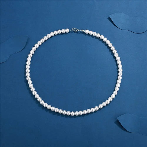 Planet Gates 8MM / 55cm Pearl Necklace Men Simple Handmade Strand Bead Necklace 2022 New Trendy Men Jewelry for Women Girls Wedding Banquet Necklaces