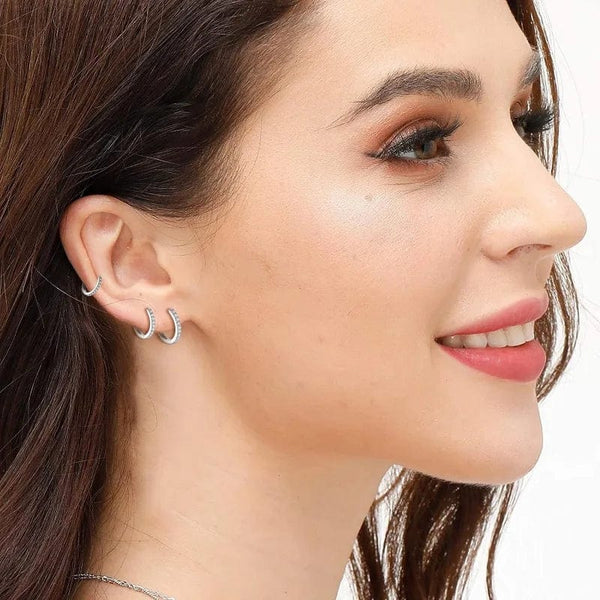 Planet Gates 8mm / silver 925 Sterling Silver Small Hoop Earrings Zirconia Huggie 14K Gold Plated Cartilage Piercing Ear Cuff Tiny Earrings for Women Men