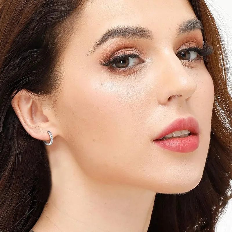 Planet Gates 8mm / silver 925 Sterling Silver Small Hoop Earrings Zirconia Huggie 14K Gold Plated Cartilage Piercing Ear Cuff Tiny Earrings for Women Men