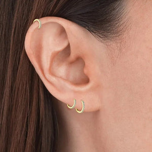 Planet Gates 8mm / silver 925 Sterling Silver Small Hoop Earrings Zirconia Huggie 14K Gold Plated Cartilage Piercing Ear Cuff Tiny Earrings for Women Men