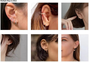 Planet Gates 8mm / silver 925 Sterling Silver Small Hoop Earrings Zirconia Huggie 14K Gold Plated Cartilage Piercing Ear Cuff Tiny Earrings for Women Men