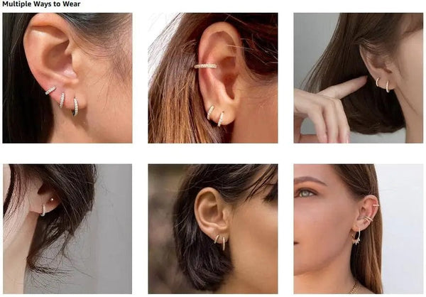 Planet Gates 8mm / silver 925 Sterling Silver Small Hoop Earrings Zirconia Huggie 14K Gold Plated Cartilage Piercing Ear Cuff Tiny Earrings for Women Men