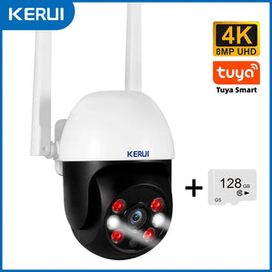 Planet Gates 8MP and 128GB Card / UK Plug / Russian Federation KERUI 5MP 8MP 4K PTZ WiFi IP Wireless Camera Tuya Smart Outdoor Home Security Dual Lens 10MP 5K Camera CCTV Video Surveillance