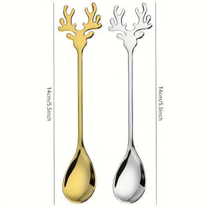 Planet Gates 8pcs Christmas Stainless Steel Deer Head Shape Coffee Spoon Dessert Candy Stirring Spoon Tea Spoon Tableware Decoration Kitchen Accessories