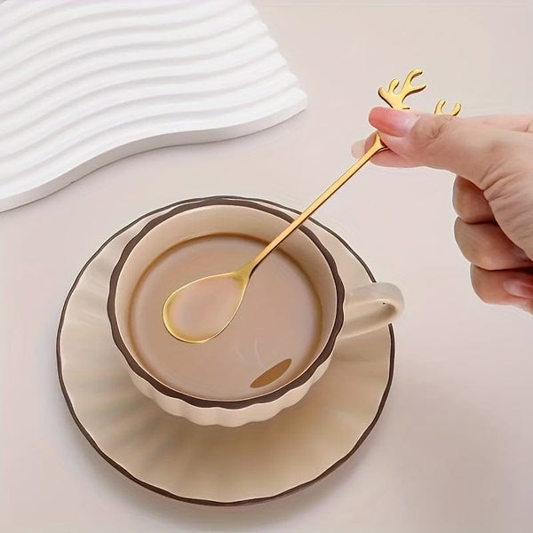 Planet Gates 8pcs Christmas Stainless Steel Deer Head Shape Coffee Spoon Dessert Candy Stirring Spoon Tea Spoon Tableware Decoration Kitchen Accessories