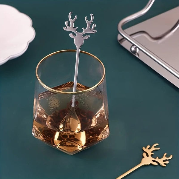 Planet Gates 8pcs Christmas Stainless Steel Deer Head Shape Coffee Spoon Dessert Candy Stirring Spoon Tea Spoon Tableware Decoration Kitchen Accessories