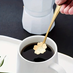 Planet Gates 8pcs Cute Flower Spoon Set - Perfect for Tea, Coffee, Ice Cream, and Desserts - Stainless Steel with Golden and Silver Finish - Kitchen Props for a Chic and Elegant Dining Experience