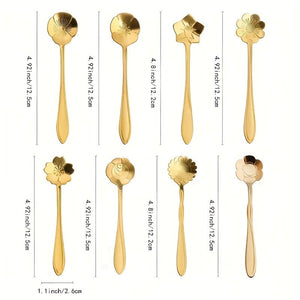 Planet Gates 8pcs Cute Flower Spoon Set - Perfect for Tea, Coffee, Ice Cream, and Desserts - Stainless Steel with Golden and Silver Finish - Kitchen Props for a Chic and Elegant Dining Experience