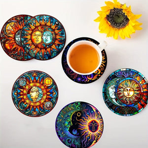 Planet Gates 8pcs/Pack 8pcs, Round Coasters, Painting Colorful Heat Insulation Mat, Washable Placemat, Anti-scalding Non-slip Table Mat, Kitchen Supplies, Room Decor