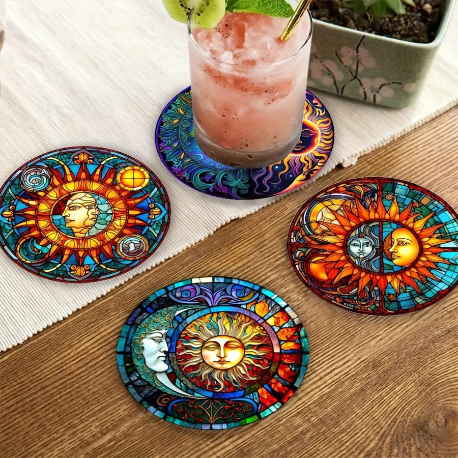 Planet Gates 8pcs/Pack 8pcs, Round Coasters, Painting Colorful Heat Insulation Mat, Washable Placemat, Anti-scalding Non-slip Table Mat, Kitchen Supplies, Room Decor