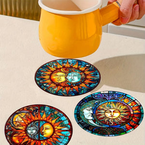 Planet Gates 8pcs/Pack 8pcs, Round Coasters, Painting Colorful Heat Insulation Mat, Washable Placemat, Anti-scalding Non-slip Table Mat, Kitchen Supplies, Room Decor