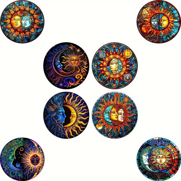 Planet Gates 8pcs/Pack 8pcs, Round Coasters, Painting Colorful Heat Insulation Mat, Washable Placemat, Anti-scalding Non-slip Table Mat, Kitchen Supplies, Room Decor