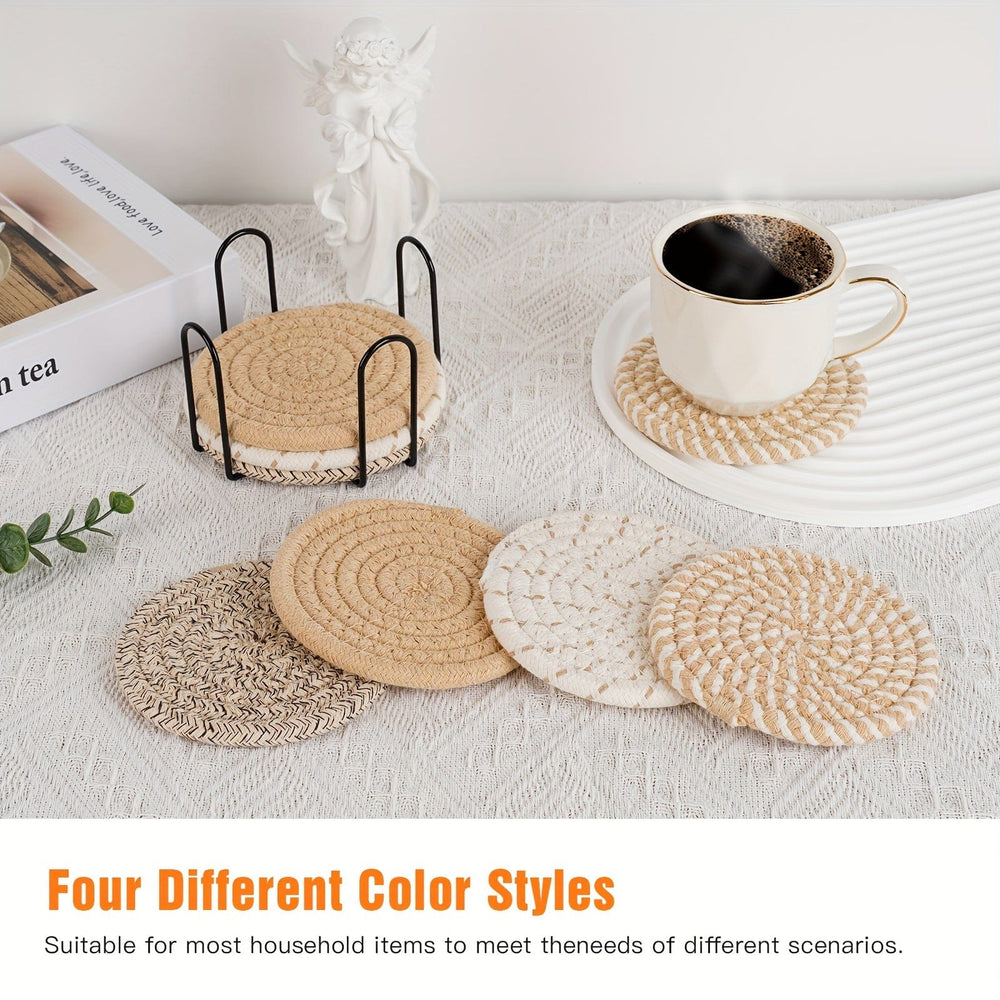 Planet Gates 8pcs, Round Fabric Coasters, Thermal Insulation Mat For Household Kitchen Tables, Round Cotton Rope Woven Meal Pad, Plate Mat, Cup Mat, Pot Mat, Hanging Home Decoration