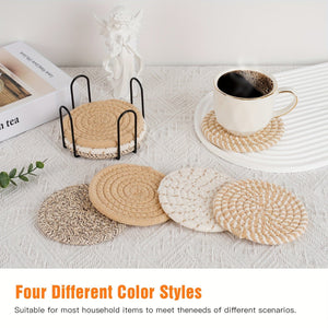 Planet Gates 8pcs, Round Fabric Coasters, Thermal Insulation Mat For Household Kitchen Tables, Round Cotton Rope Woven Meal Pad, Plate Mat, Cup Mat, Pot Mat, Hanging Home Decoration