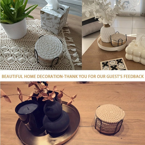 Planet Gates 8pcs, Round Fabric Coasters, Thermal Insulation Mat For Household Kitchen Tables, Round Cotton Rope Woven Meal Pad, Plate Mat, Cup Mat, Pot Mat, Hanging Home Decoration