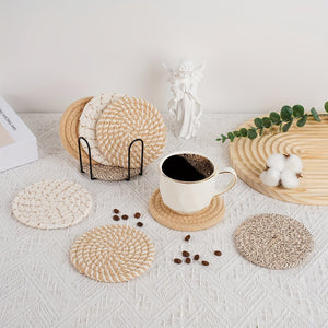 Planet Gates 8pcs, Round Fabric Coasters, Thermal Insulation Mat For Household Kitchen Tables, Round Cotton Rope Woven Meal Pad, Plate Mat, Cup Mat, Pot Mat, Hanging Home Decoration