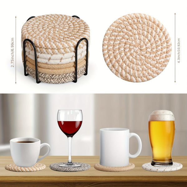 Planet Gates 8pcs, Round Fabric Coasters, Thermal Insulation Mat For Household Kitchen Tables, Round Cotton Rope Woven Meal Pad, Plate Mat, Cup Mat, Pot Mat, Hanging Home Decoration