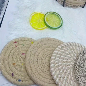 Planet Gates 8pcs, Round Fabric Coasters, Thermal Insulation Mat For Household Kitchen Tables, Round Cotton Rope Woven Meal Pad, Plate Mat, Cup Mat, Pot Mat, Hanging Home Decoration