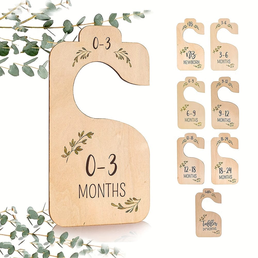 Planet Gates 8pcs/set Double-Sided 8pcs Double-Sided Wooden Baby Closet Organizers, Baby Closet Dividers, Newborn To 24 Months Adorable Nursery Decor Baby Clothes Size Hanger Dividers For Baby Girls Boys, Halloween, Thanksgiving, Christmas Gift