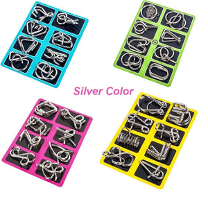 Planet Gates 8Pcs/Set Metal Montessori Puzzle Wire IQ Mind Brain Teaser Puzzles Children Adults Interactive Game Silver Educational Toys