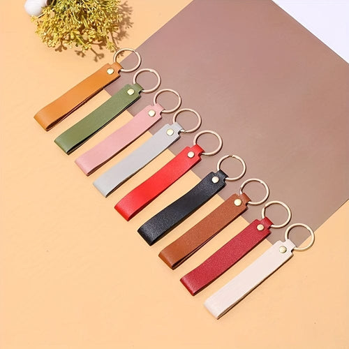 Planet Gates 9 Colors Key Chain 9 Pieces Of Matching Pure Color PU Leather Keychain Hand Strap Bag Charm Doll Lanyard Fashion Couple Car Keychain