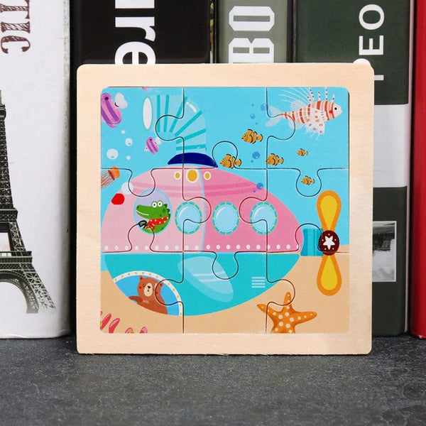 Planet Gates 9 Pieces Montessori Wooden Kid Toy 3D Children Education Materials Cartoon Dinosaur Transportation Puzzles Learning Toys